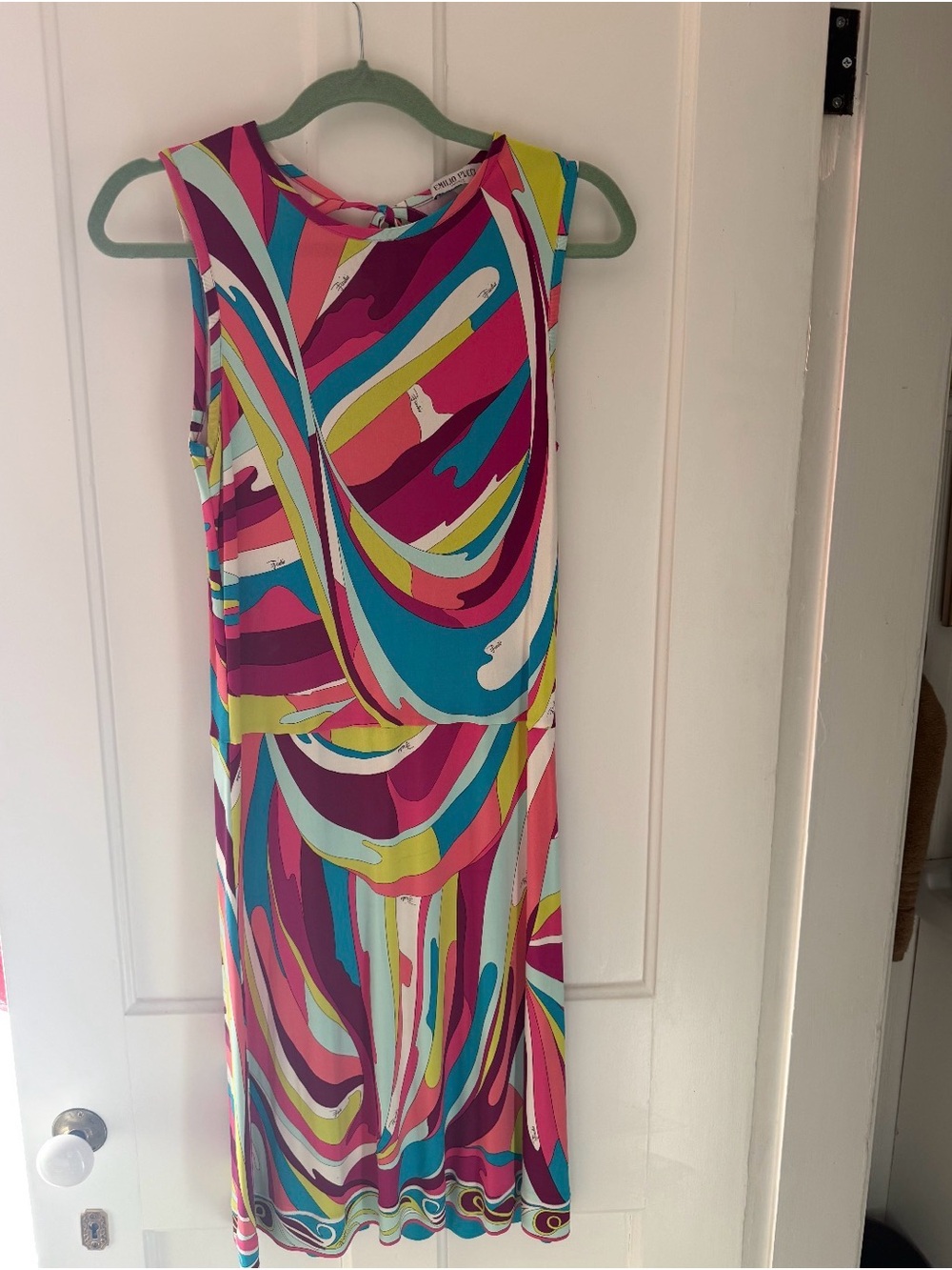 Emilio Pucci Sleeveless Swirl Print Dress in Pink, Aqua & Yellow
